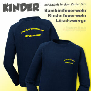 Kinderfeuerwehr Premium Sweatshirt Rundlogo mit Ortsname