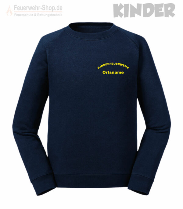 Kinderfeuerwehr Premium Sweatshirt Rundlogo mit Ortsname