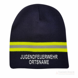 Premium Hupf Beanie, navyblau Hupf-Style mit Jugendfeuerwehr Schriftzug und Ortsname, bestickt